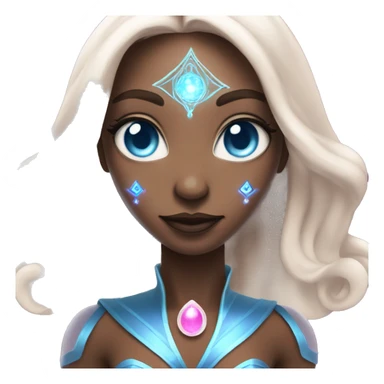 magical diva with thin pink andromedan skin long hair and blue eyes glowing third eye sticker