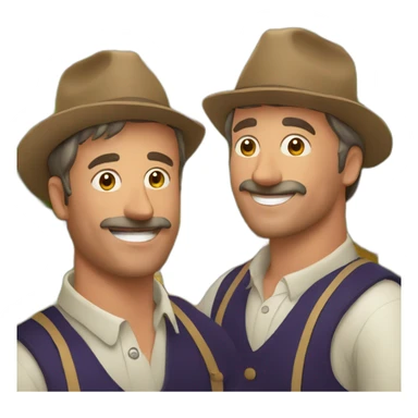 two winegrower males friends in france with grapes sticker