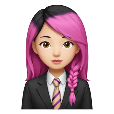 long black and a little pink haired asian woman with tie and blazer sticker