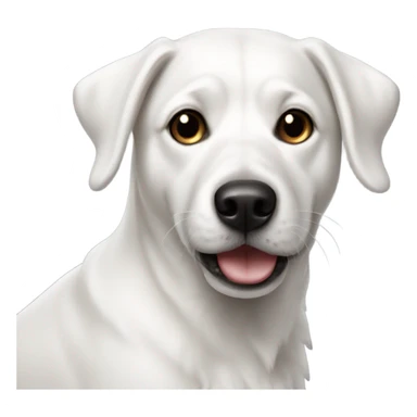 White dog with black nose sticker