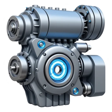 Powerful half-futuristic half-modern gray colored big engine emoji, thick industrial metal body, rotating inner parts, glowing energy core.

 sticker