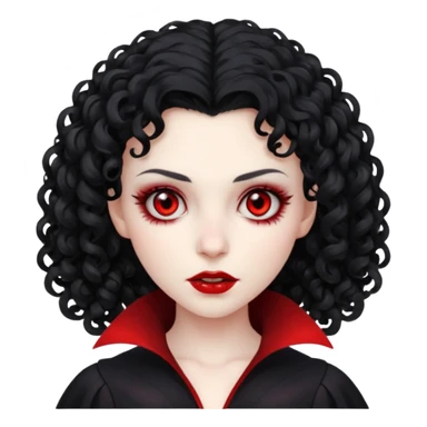 vampiro, cabelos cacheados pretos, pele pálida, olhos vermelhos, sexo feminino sticker