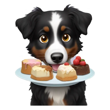 Small black australian shepherd dog eating dessert  sticker