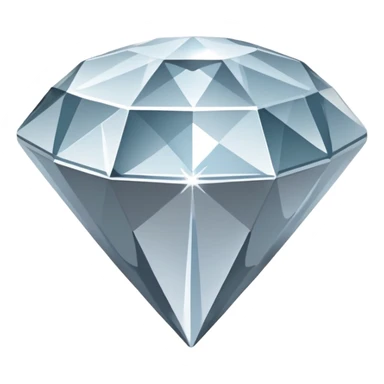 A faceted diamond emoji made of silver chrome, smooth reflective surfaces, soft metallic shine, minimalistic and clean design, iOS emoji style, centered on white background, soft studio lighting sticker