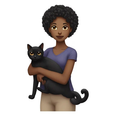 A black girl with thin eyes and with short black curly hair holding a black cat in her arms  sticker