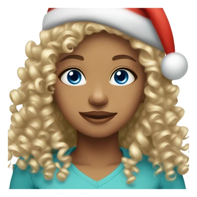Light skin blue eyes Curly girl wearing Christmas hat sticker