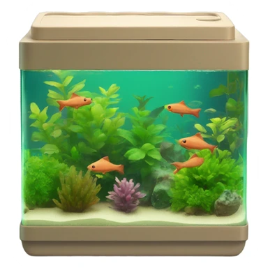 Rectangular fish tank, beige lid and wedges with green plants inside  and  fish in neon colors  sticker