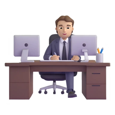 corporate guy with brown hair at a desk, working on CRM software sticker