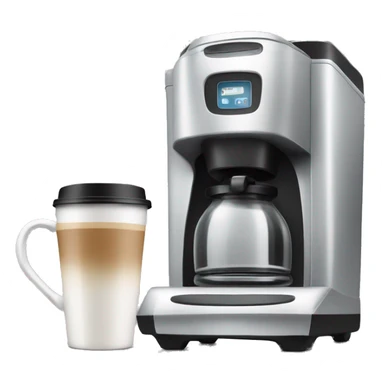 Coffee machine with a coffee mug and a milk container sticker