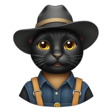 black cat dressed like a farmer sticker