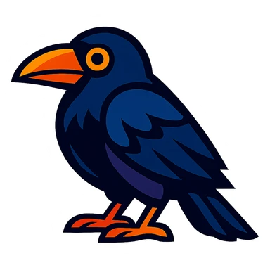 black raven bird facing left, vibrant cartoon style sticker
