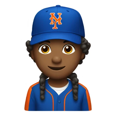 Kid wearing Mets hat sticker