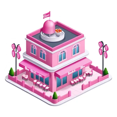 Isometric exterior view of Barbie pink fancy restaurant sticker