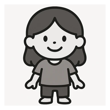 a girl with brown hair, smiling, minimalistic style, flat gray illustration sticker