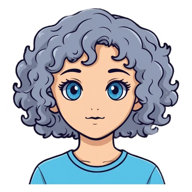 girl with grey curly hair and blue eyes sticker