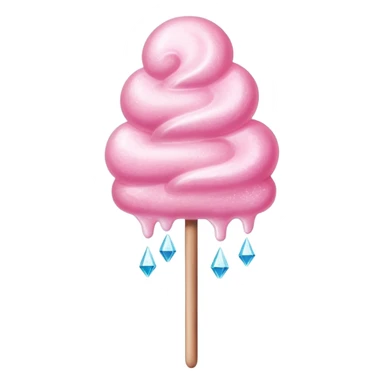 Glossy pink cotton candy on stick with shiny sugar crystals and reflective highlights sticker