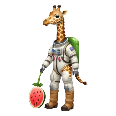 giraffe with watermelon-shaped body, brown boots, astronaut helmet sticker