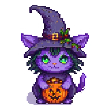 purple witch cat pixel art sticker