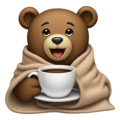 a teddy happy bear wrapped in a blanket drinks coffee sticker