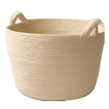 Light beige laundry raffia basket with white band sticker