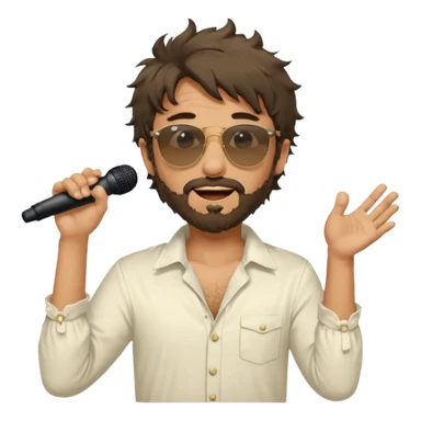 photo ultra realistic - messy, shaggy with big sideburns Jim Morrison in an ivory Victorian shirt, singing in a trance on stage, wearing Ray Ban sunglasses sticker