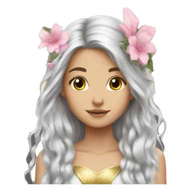 Beautiful, flower, fairy, pink, silver, gold, long hair, wings sticker