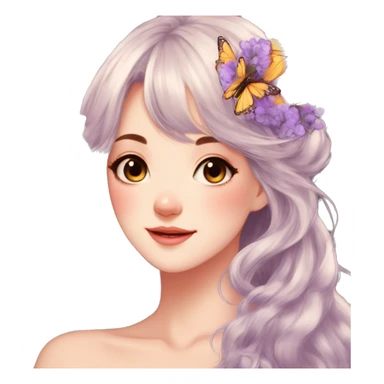gorgeous anime lady with butterflies and beautiful hair fairycore cottagecore sticker