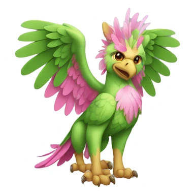Full-body green gryphon with pink wings and pink tail-feathers sticker