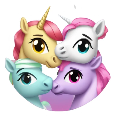 Four unicorns with power puff girls powers hugging sticker