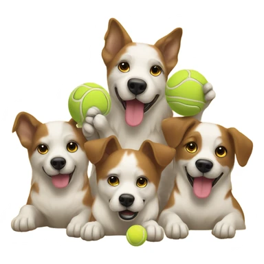 a group of dogs with tennis sticker