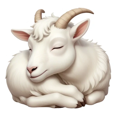 Meme-Worthy Cute Sleeping White Goat Portrait Emoji, Head resting peacefully with a contented smile, showcasing a delightfully sturdy build and a luxuriously soft white fur, eyes shut in a serene, restful nap, Simplified yet hilariously adorable features, highly detailed, glowing with a soft, drowsy light, high shine, relaxed and utterly lovable, stylized with an air of playful laziness, bright and heartwarming, soft glowing outline, capturing the essence of a comically sleepy goat, so meme-worthy it feels like it could instantly become the next viral sensation of adorable slumber! sticker