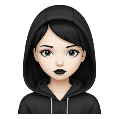 Black haired girl, silver eyes, black lipstick, white skin, black hoodie sticker