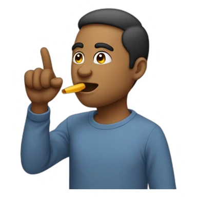 default emoji doing the shush emoji and having a finger pointing at a defined jawline sticker