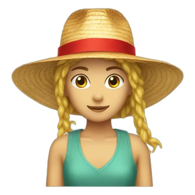 straw hat with a red headband sticker