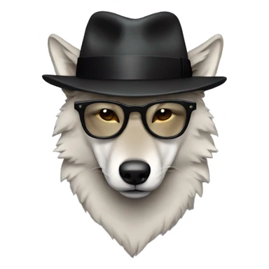 lonely wolf with rounded glasses and black fedora hat sticker