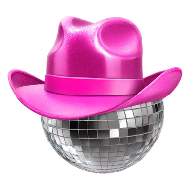 Disco ball with pink cowboy hat sticker