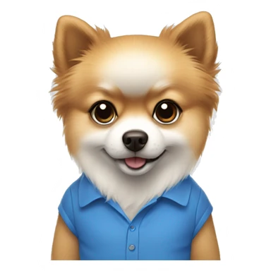 pomeranian crème/white wearing a blue shirt  sticker