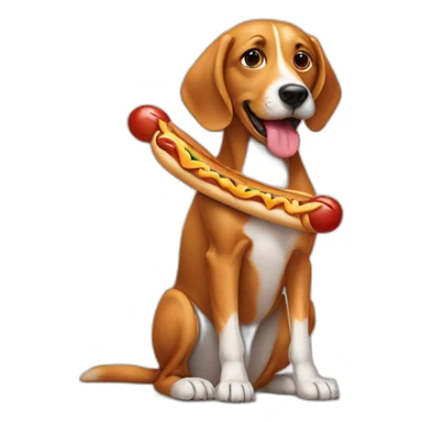 dog eating a hotdog whilst sitting on a different dog sticker
