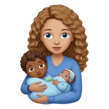 Mom with blue eyes and wavy hair carting brown skinned newborn baby sticker