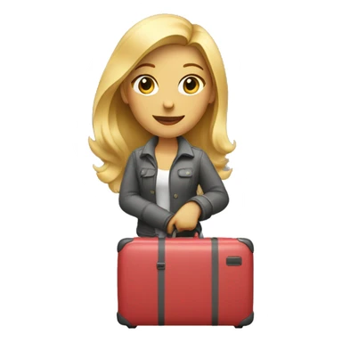 blonde woman with luggage sticker
