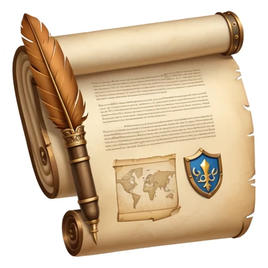 An icon featuring an ancient scroll, a quill, and a historical artifact like a shield or coin. The design includes a backdrop of old maps and timelines, symbolizing the study of past events and civilizations. Transparent background highlights the exploration of history. sticker