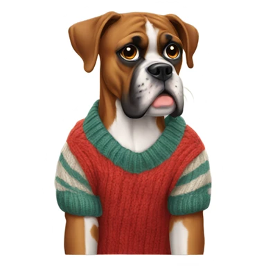 Boxer dog wearing sweater sticker