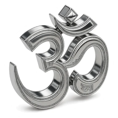 reflective chrome Om sign with intricate details and a radiant shine sticker