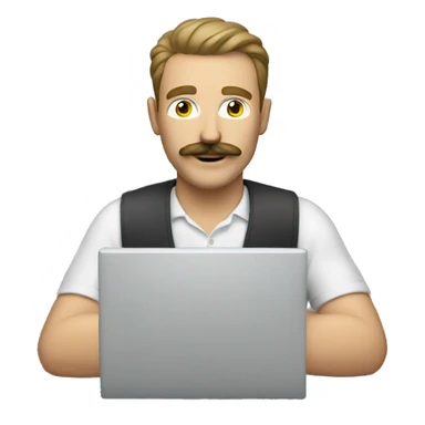 white man with moustache working at a laptop sticker