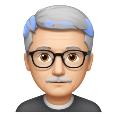 man 60 short grey hair, brown eyes small black rectangle glasses, no beard and no mustache sticker