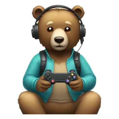 Bear wearing a headset playing video games sticker