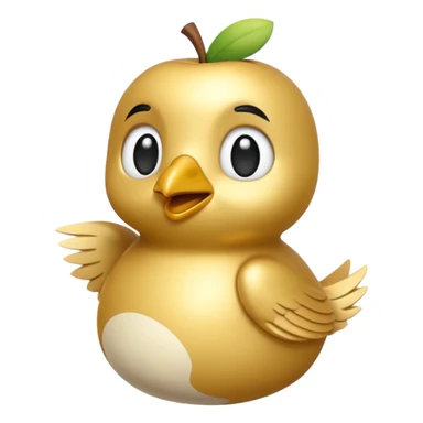 3D emoji of a small golden and cream bird in Apple Memoji style, soft studio lighting, glossy finish, black background, minimalistic and centered. sticker