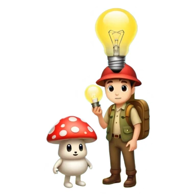 forest character with glowing lightbulb mushroom idea moment sticker