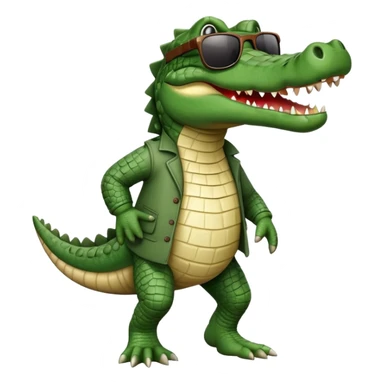 friendly anthropomorphised crocodile in casual clothing, wearing dark sunglasses, walking upright, standard pose sticker