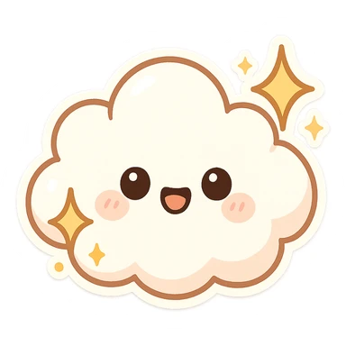 chibi sticker-style cloud with sparkles, cute and exaggerated sticker